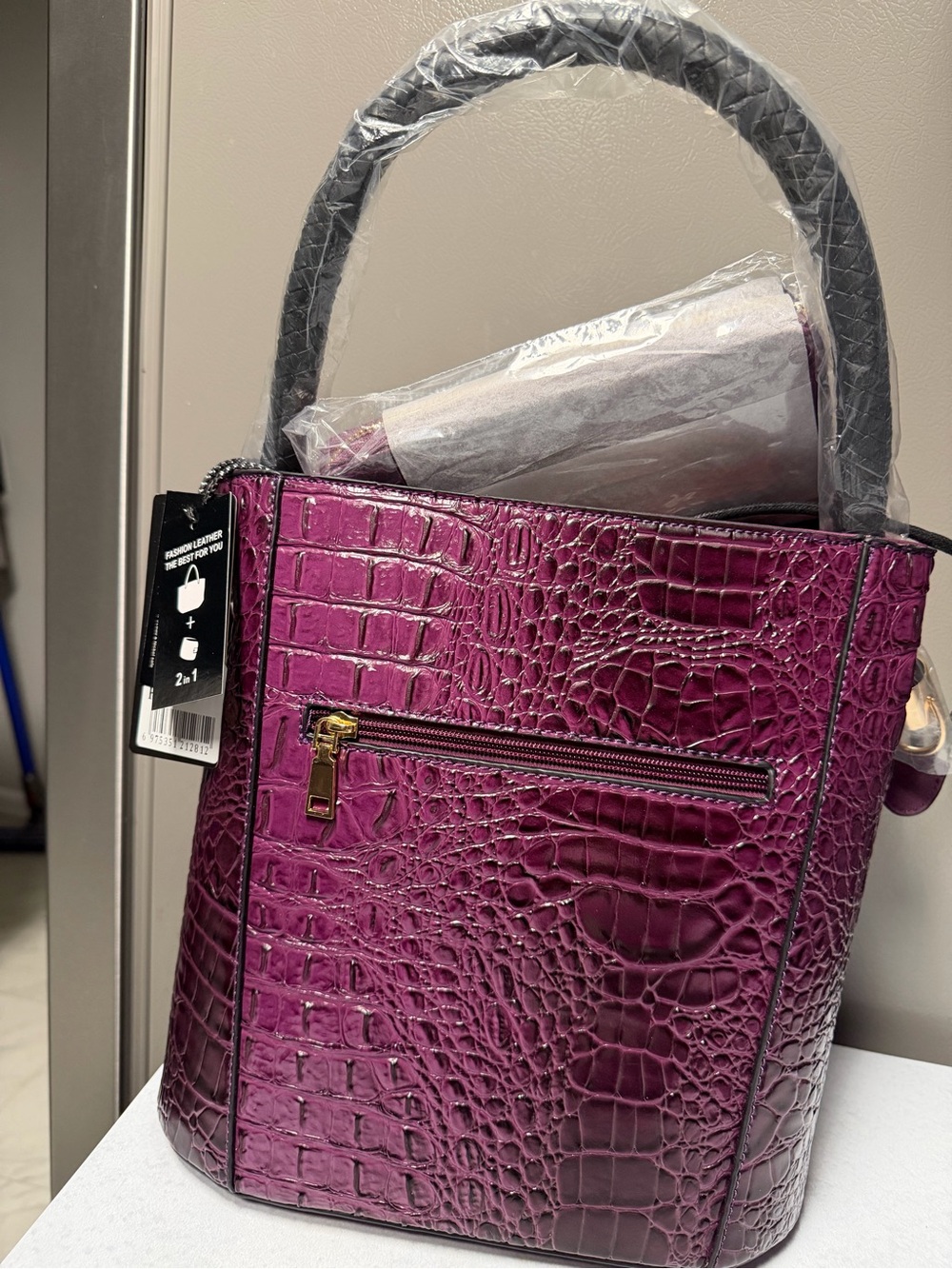 Women's Croc-Embossed Top-Handle Bag in Plum
